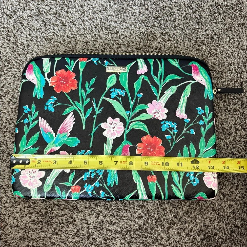 Kate Spade New York Leather padded zip laptop portfolio black tropical print 13”